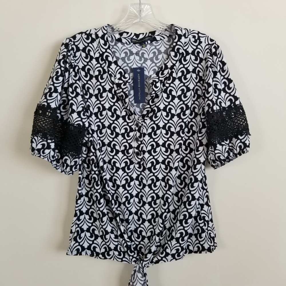 Adrienne Vitadinni Pullover Crochet Sleeve Top Large NWT